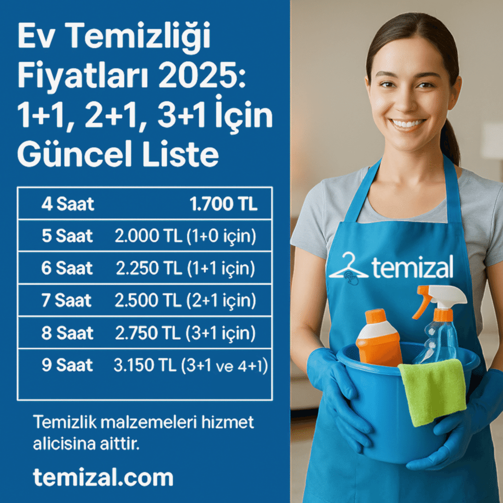 Ev Temizliği Fiyatları 2025: 1+1, 2+1, 3+1 İçin Güncel Liste